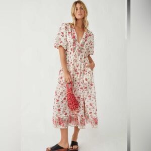 Free People Lysette Bohemian Rose Maxi Dress in Medium